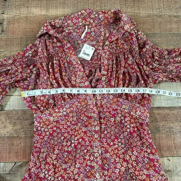 Free People floral print plunge mini dress with half sleeves size medium NWTs - Picture 8 of 12